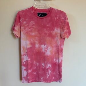 La Détresse Pink Tie Dye Fitted T Shirt Crew Neck Short Sleeve Tee Size S